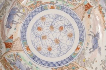江戸幕末　古伊万里　馬図　色絵染付　一尺二寸大皿(和食器)(R-052421)