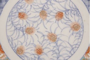 江戸幕末　古伊万里　馬図　色絵染付　一尺二寸大皿(和食器)(R-052421)