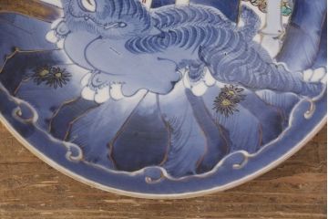 江戸期　古伊万里　竹虎図　染付　大皿29cm(和食器)(R-052422)