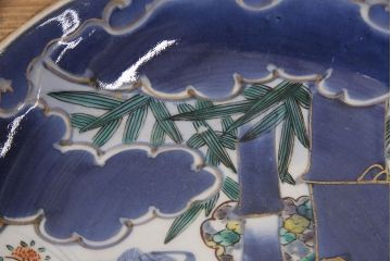 江戸期　古伊万里　竹虎図　染付　大皿29cm(和食器)(R-052422)