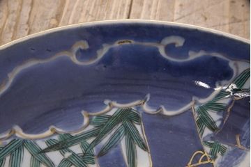 江戸期　古伊万里　竹虎図　染付　大皿29cm(和食器)(R-052422)