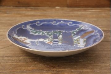 江戸期　古伊万里　竹虎図　染付　大皿29cm(和食器)(R-052422)