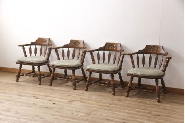 中古　超美品　秋山木工　ナラ材　上質なつくりが魅力的なダイニングチェア4脚セット(アームチェア、キャプテンチェア)(R-052429)