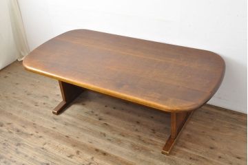 中古　美品　高級品!　秋山木工　ナラ材　極厚の天板が目を引くダイニングテーブル(食卓)(R-052439)
