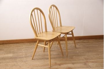 イギリスビンテージ　ERCOL(アーコール)　ナチュラルな雰囲気がかわいらしいフープバックチェア2脚セット(板座チェア、ダイニングチェア、ヴィンテージ)(R-052441)