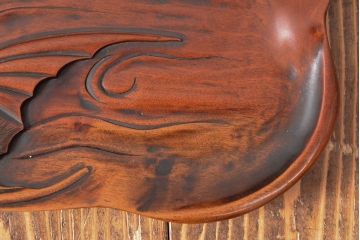 市川周道作　雲蝙蝠　飾り盆(木彫、煎茶道具、前茶盆)(R-052446)