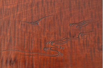 市川周道作　雲蝙蝠　飾り盆(木彫、煎茶道具、前茶盆)(R-052446)
