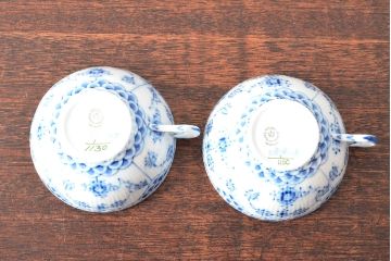 ROYAL COPENHAGEN　ロイヤルコペンハーゲン　ブルーフルーテッド　フルレース　カップ&ソーサー2客(洋食器)(定価88,000円)(R-052459)