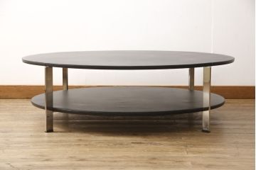 中古　イタリア高級輸入家具　Poltrona Frau(ポルトローナフラウ)　レゴロ　滑らかな本革が美しいセンターテーブル(定価約48万円)(ローテーブル、ラウンドテーブル)(R-052466)