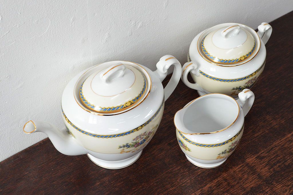 オールドノリタケ(日本陶器)　Noritake　ヤジロベー印　ポット・シュガー・クリーマー3点(洋食器)(R-052467)