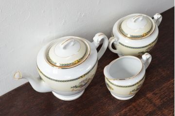 オールドノリタケ(日本陶器)　Noritake　ヤジロベー印　ポット・シュガー・クリーマー3点(洋食器)(R-052467)
