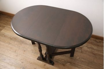 中古　松本民芸家具　脚のデザインがシックな27型バタフライ卓(定価約19万円)(ドロップリーフテーブル、ダイニングテーブル)(R-052471)