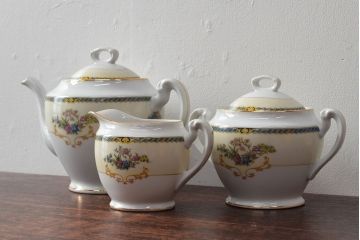 オールドノリタケ(日本陶器)　Noritake　ヤジロベー印　ポット・シュガー・クリーマー3点(洋食器)(R-052476)