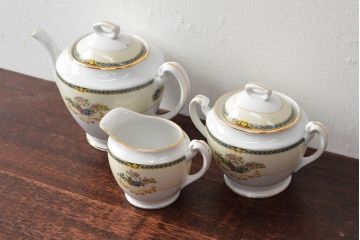 オールドノリタケ(日本陶器)　Noritake　ヤジロベー印　ポット・シュガー・クリーマー3点(洋食器)(R-052476)