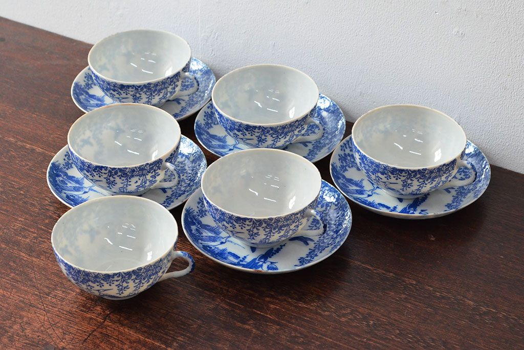 大正〜昭和初期　大日本庁桐造　花鳥図印判　カップ&ソーサー5客・カップ1点(R-052477)