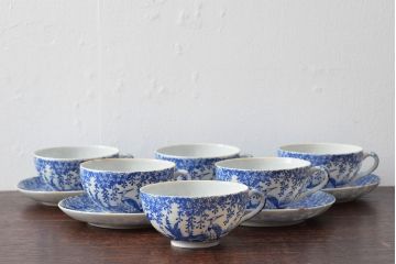 大正〜昭和初期　大日本庁桐造　花鳥図印判　カップ&ソーサー5客・カップ1点(R-052477)