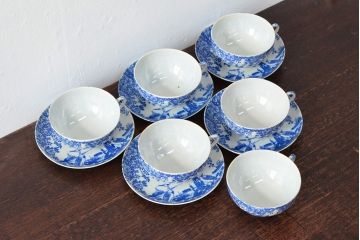 大正〜昭和初期　大日本庁桐造　花鳥図印判　カップ&ソーサー5客・カップ1点(R-052477)