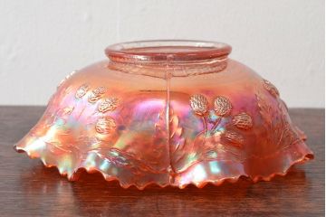 昭和初期　ラスター彩　花模様　プレスガラス　深鉢(深皿、ボウル)(R-052478)