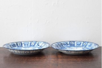 江戸期　古染付芙蓉手染付　七寸皿2枚(バッタ)(R-052481)