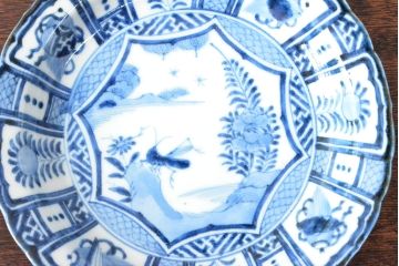 江戸期　古染付芙蓉手染付　七寸皿2枚(バッタ)(R-052481)