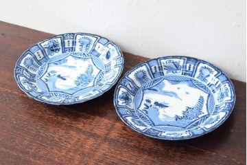 江戸期　古染付芙蓉手染付　七寸皿2枚(バッタ)(R-052481)
