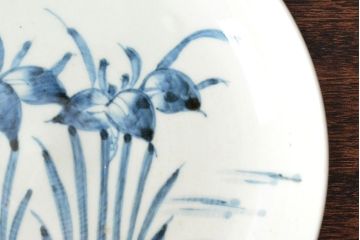 江戸期　古伊万里　花蝶図　染付　六寸皿2枚(和食器)(R-052482)