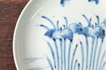 江戸期　古伊万里　花蝶図　染付　六寸皿3枚(和食器)(R-052483)