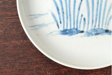 江戸期　古伊万里　花蝶図　染付　六寸皿3枚(和食器)(R-052483)