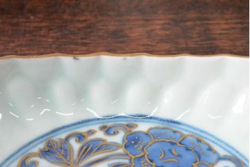 江戸期　古伊万里　大明年製　金縁花文染付　変形皿3枚(和食器)(R-052485)