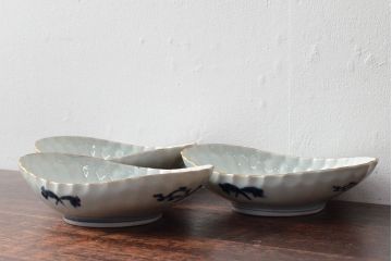 江戸期　古伊万里　大明年製　金縁花文染付　変形皿3枚(和食器)(R-052485)