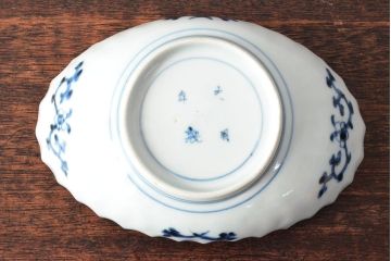江戸期　古伊万里　大明年製　金縁花文染付　変形皿2枚(和食器)(R-052486)