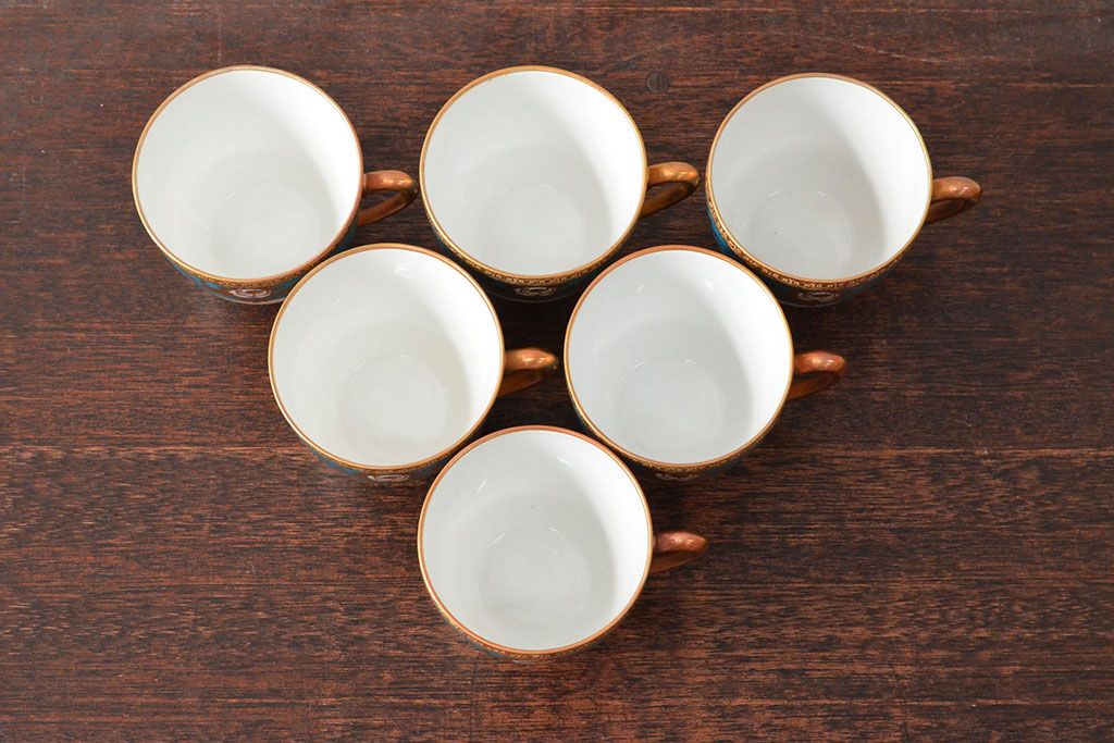 戦前　オールド名陶　ハンドペイント　カップ&ソーサー6客　共箱付(名古屋陶器、名古屋製陶所)(R-052489)