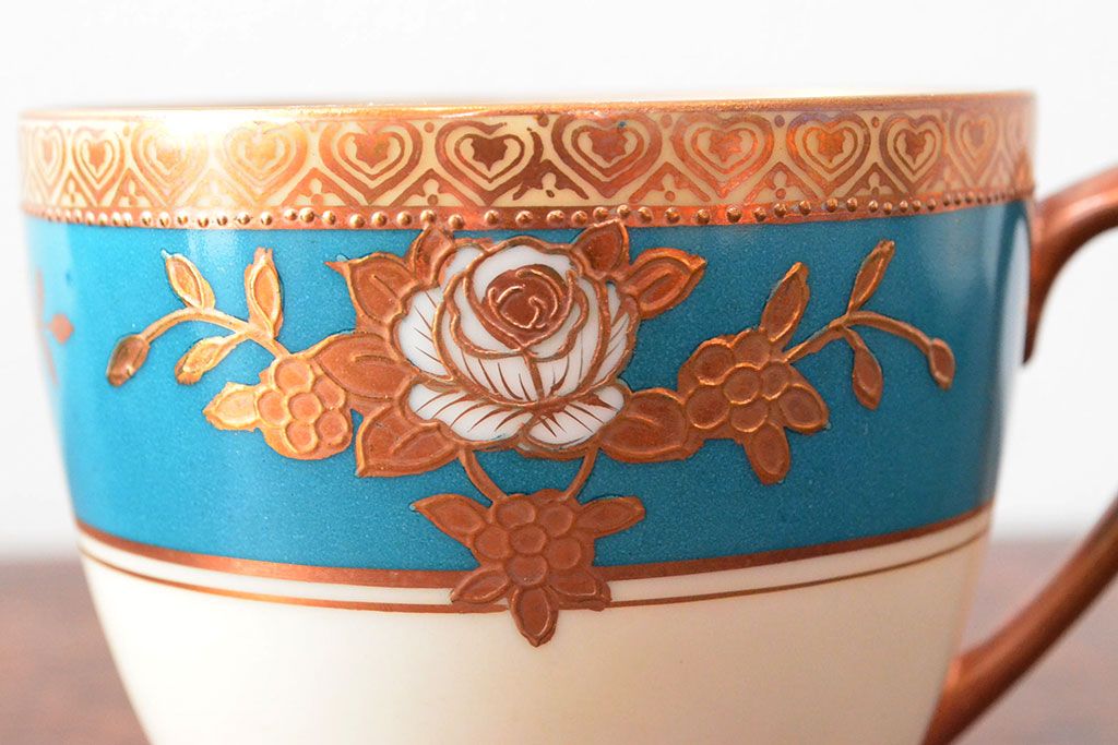 戦前　オールド名陶　ハンドペイント　カップ&ソーサー6客　共箱付(名古屋陶器、名古屋製陶所)(R-052489)