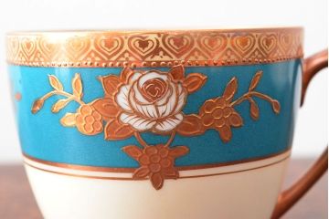 戦前　オールド名陶　ハンドペイント　カップ&ソーサー6客　共箱付(名古屋陶器、名古屋製陶所)(R-052489)