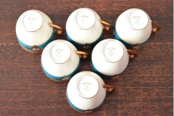 戦前　オールド名陶　ハンドペイント　カップ&ソーサー6客　共箱付(名古屋陶器、名古屋製陶所)(R-052489)