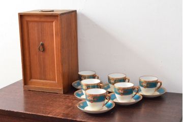 戦前　オールド名陶　ハンドペイント　カップ&ソーサー6客　共箱付(名古屋陶器、名古屋製陶所)(R-052489)