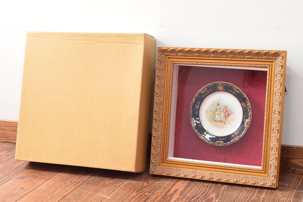 ドレスデン　ラム工房　瑠璃金彩　貴婦人と伯爵　額皿(飾り皿)(R-052503)