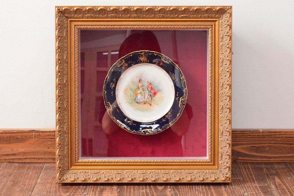 ドレスデン　ラム工房　瑠璃金彩　貴婦人と伯爵　額皿(飾り皿)(R-052503)