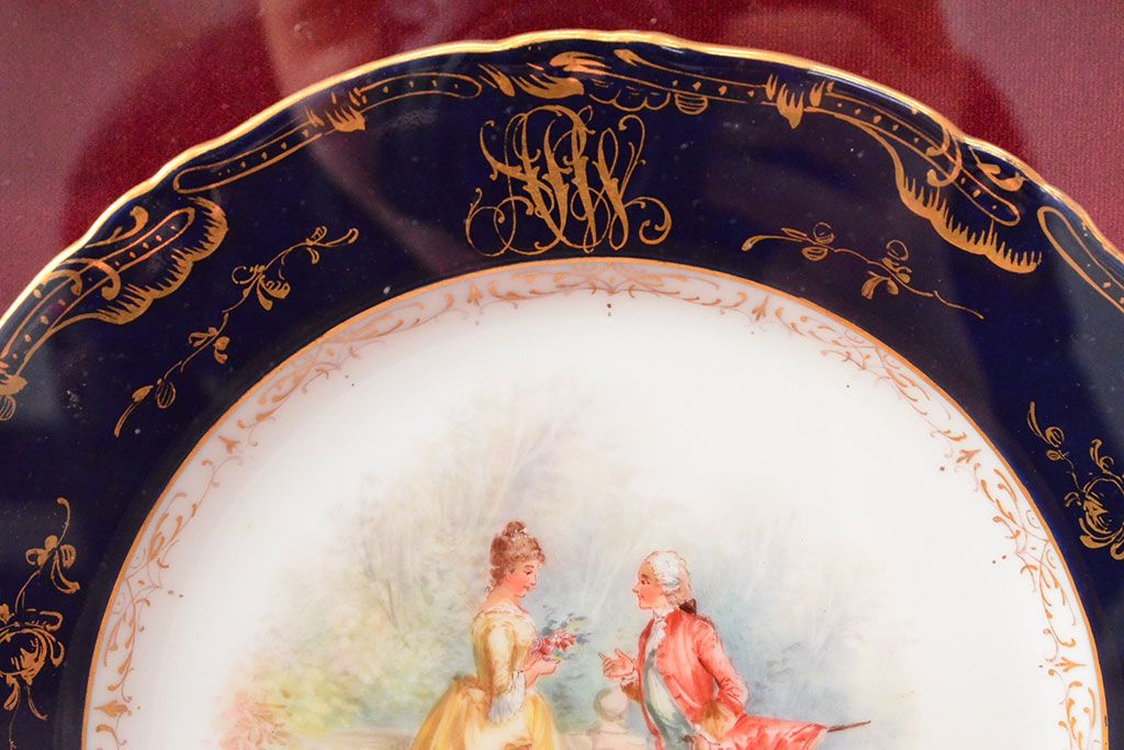 ドレスデン　ラム工房　瑠璃金彩　貴婦人と伯爵　額皿(飾り皿)(R-052503)