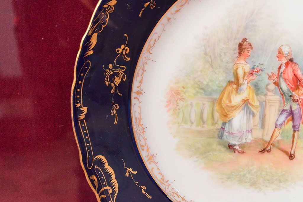 ドレスデン　ラム工房　瑠璃金彩　貴婦人と伯爵　額皿(飾り皿)(R-052503)