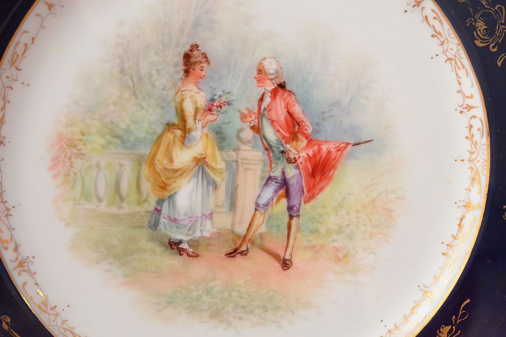 ドレスデン　ラム工房　瑠璃金彩　貴婦人と伯爵　額皿(飾り皿)(R-052503)