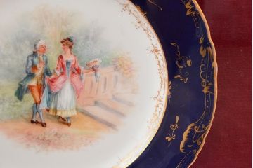 ドレスデン　ラム工房　瑠璃金彩　貴婦人と伯爵　額皿(飾り皿)(R-052504)