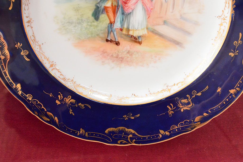 ドレスデン　ラム工房　瑠璃金彩　貴婦人と伯爵　額皿(飾り皿)(R-052504)