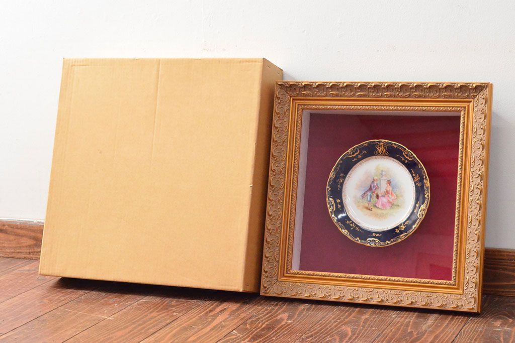 ドレスデン　ラム工房　瑠璃金彩　貴婦人と伯爵　額皿(飾り皿)(R-052505)