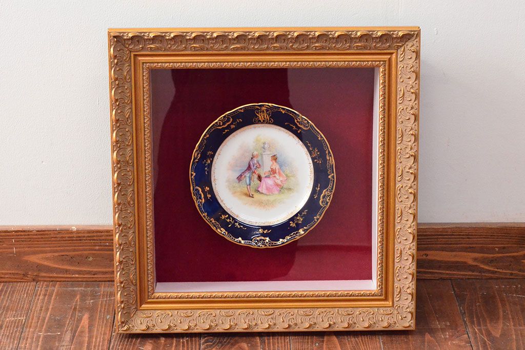 ドレスデン　ラム工房　瑠璃金彩　貴婦人と伯爵　額皿(飾り皿)(R-052505)