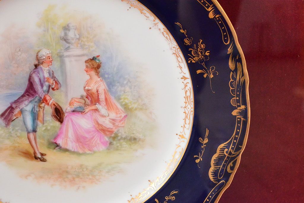 ドレスデン　ラム工房　瑠璃金彩　貴婦人と伯爵　額皿(飾り皿)(R-052505)