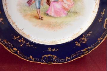 ドレスデン　ラム工房　瑠璃金彩　貴婦人と伯爵　額皿(飾り皿)(R-052505)