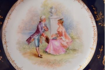 ドレスデン　ラム工房　瑠璃金彩　貴婦人と伯爵　額皿(飾り皿)(R-052505)