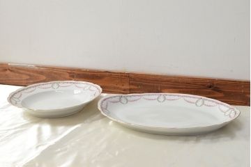 アンティーク　KPM(ベルリン王立磁器製陶所)　オーバルプレートなど2枚(大皿、洋食器)(R-052511)