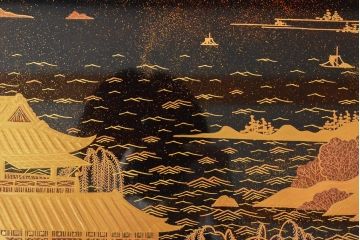 久世宗春　山水蒔絵　冠卓　共箱(花台、飾り台)(R-052514)